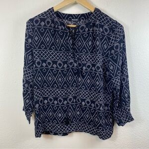 Madewell Small‎ Lace Up Peasant Top in Caravan Print Geometric Tribal Blouse